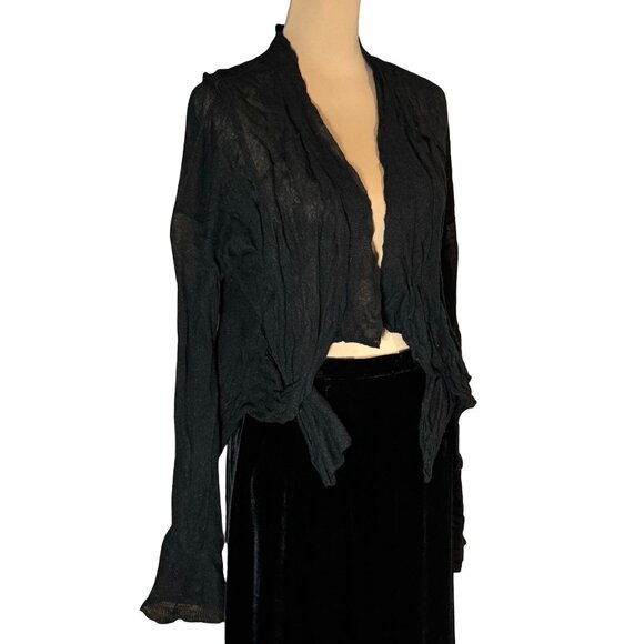 All Saints Black Cardigan SZ M Crinkle Metallic Goth Contemporary Minimalist - Picture 2 of 14